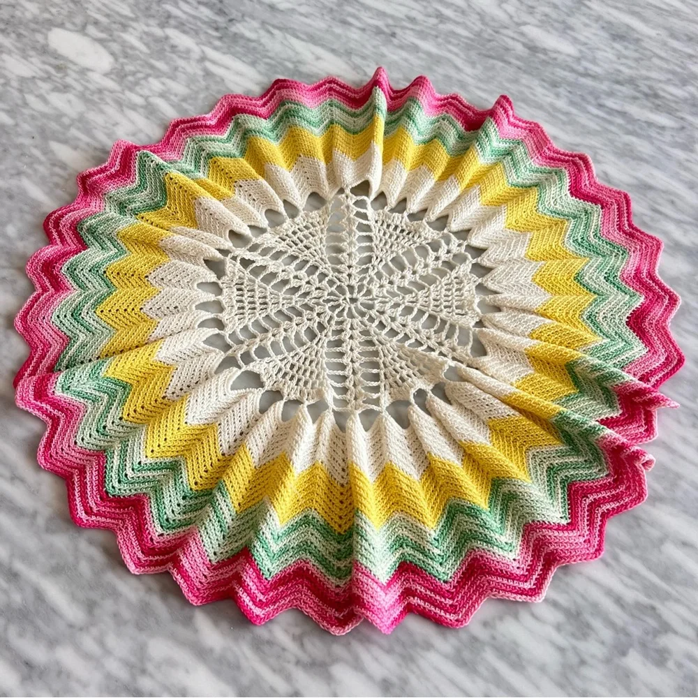 Vintage Colorful Crochet Doily - 17”